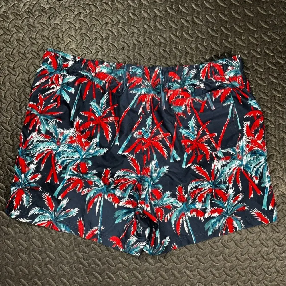 George Palm Trees Swim Trunks Size 2XL (44-46) Men`s Blue Red Beach Shorts